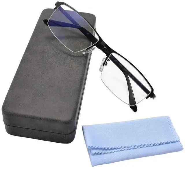 Main image of SANHOOPOLO Computer Blue Light Blocking Glasses For Men Computer Gaming Glasses Metal Half Frame Clear Lens Eye Protection (Black Frames)