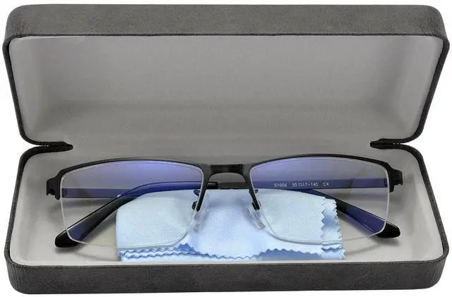Alt view image 2 of 5 - SANHOOPOLO Computer Blue Light Blocking Glasses For Men Computer Gaming Glasses Metal Half Frame Clear Lens Eye Protection (Black Frames)