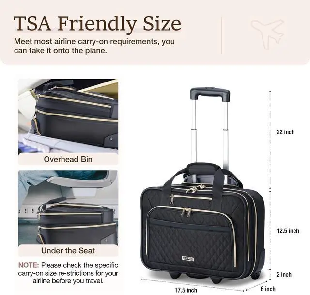 Alt view image 2 of 5 - Lekespring Rolling Laptop Bag, Laptop Briefcase on Wheels for Women Fits Up to 15.6Inch Computer Bags Water Resistant for Work Travel and Business, Black