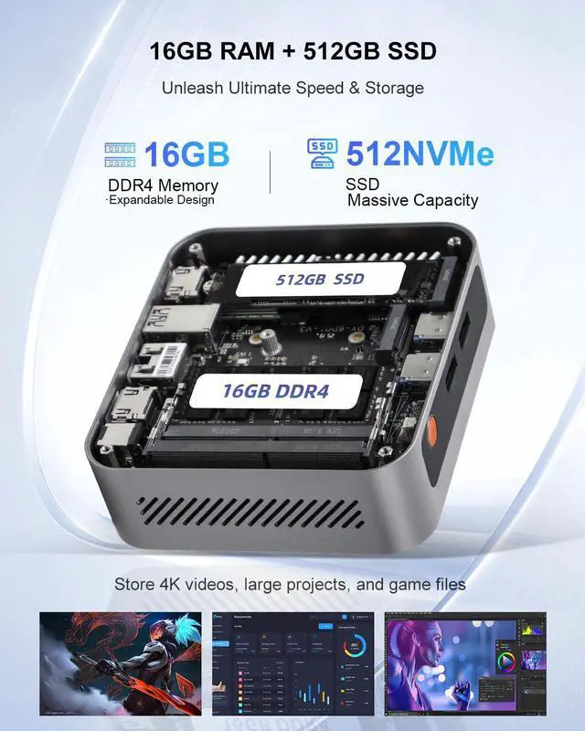 Alt view image 5 of 5 - Ninkear M7 Mini PC Ryzen 5 7430U, 16GB DDR4 + 512GB NVMe SSD, Radeon Vega 7 Graphics 7 cores 2000MHz, 4K/8K Multi-Display, Wi-Fi 6/BT5.2 Compact, Quiet Desktop Computer for Office, Home, Light Gaming