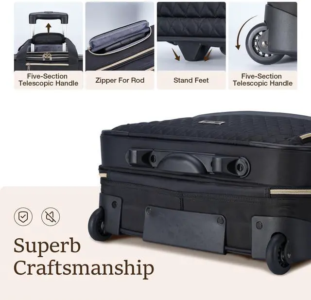 Alt view image 4 of 5 - Lekespring Rolling Laptop Bag, Laptop Briefcase on Wheels for Women Fits Up to 15.6Inch Computer Bags Water Resistant for Work Travel and Business, Black