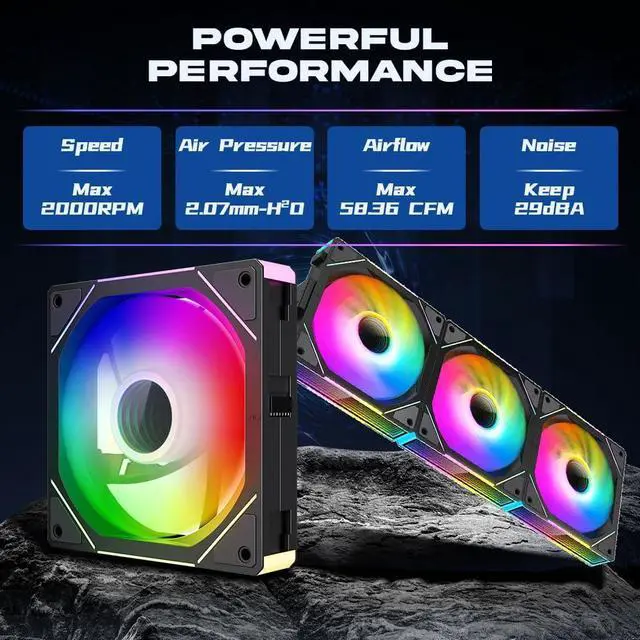 Alt view image 3 of 5 - Jungle Leopard Interstellar V1 120mm Case Fan, Infinity Mirror Module Daisy-Chain 5V ARGB PWM PC Fan Triple Pack Suitable for Computer Case & CPU Cooling(Black-3 Pack)