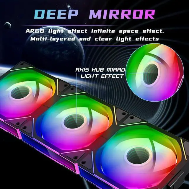 Alt view image 5 of 5 - Jungle Leopard Interstellar V1 120mm Case Fan, Infinity Mirror Module Daisy-Chain 5V ARGB PWM PC Fan Triple Pack Suitable for Computer Case & CPU Cooling(Black-3 Pack)