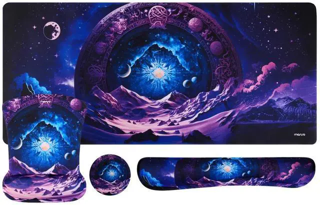 Main image of MOSISO Keyboard Mouse Pad Set, Large Gaming Mousepad&Keyboard Wrist Rest&Mouse Wrist Rest&Coaster, Ergonomic Non-Slip Easy Typing Cushion Pad with Memory Foam for Home Office, Purple Magic Starfield