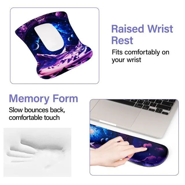 Alt view image 4 of 5 - MOSISO Keyboard Mouse Pad Set, Large Gaming Mousepad&Keyboard Wrist Rest&Mouse Wrist Rest&Coaster, Ergonomic Non-Slip Easy Typing Cushion Pad with Memory Foam for Home Office, Purple Magic Starfield
