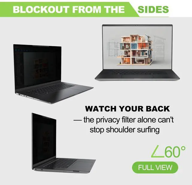 Alt view image 3 of 5 - Magnetic Laptop Privacy Screen 15.6 inch for 16:9 Computer Monitor, Removable Anti-Glare Screen Privacy Shield, Screen Filter and Protector for Laptop (13 5/8" × 7 5/8"), Fits (FHD 1920 × 1080)