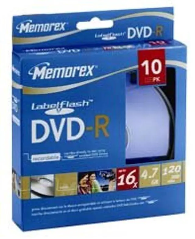 Main image of Memorex 32023133 10-Pack 16x Labelflash DVD-R Disc Spindle - Blue