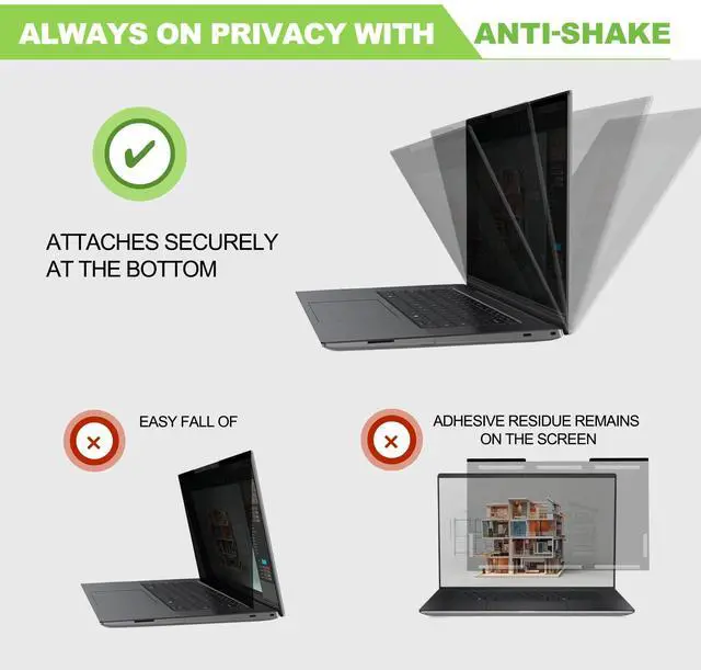 Alt view image 5 of 5 - Magnetic Laptop Privacy Screen 15.6 inch for 16:9 Computer Monitor, Removable Anti-Glare Screen Privacy Shield, Screen Filter and Protector for Laptop (13 5/8" × 7 5/8"), Fits (FHD 1920 × 1080)