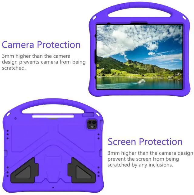Alt view image 4 of 5 - UUcovers for iPad Pro 12.9 inch Kids Case 6th/5th/4th/3rd Generation (2022/2021/2020/2018) with Kickstand/Pencil Holder/Handle Stand Lightweight Soft EVA Shockproof Heavy Duty Protective Cover, Purple