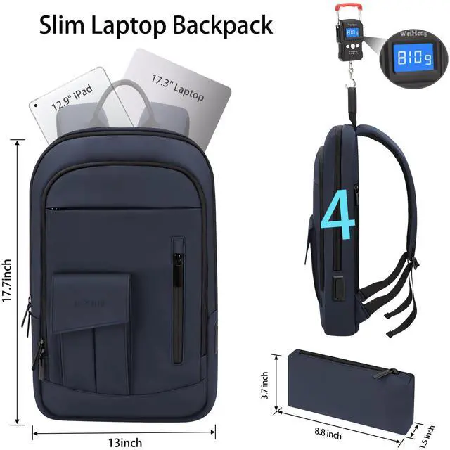 Alt view image 3 of 5 - Business Backpack for Men Slim Lightweight Laptop Backpack for 17.3 Inch Computer Water Resistant Small Office Backpack for Commute Travel Daily Office Work with Small Bag (Blue)