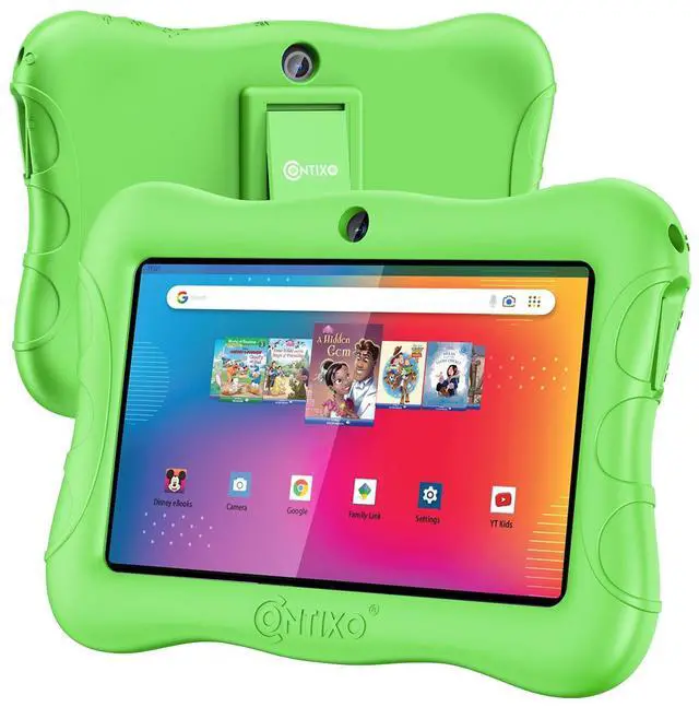 Alt view image 2 of 5 - Contixo 7 inch Kids Tablet Bundle - Android Tablets and Kids Wired Headphones, with 50+ Disney Storybooks (Value $200), WiFi, 32GB ROM, Learning Tablet for Kids - Green