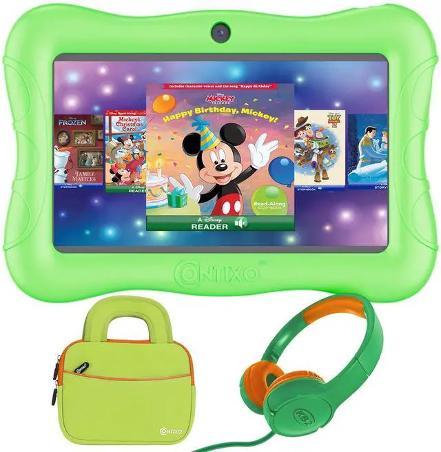 Main image of Contixo 7 inch Kids Tablet Bundle - Android Tablets and Kids Wired Headphones, with 50+ Disney Storybooks (Value $200), WiFi, 32GB ROM, Learning Tablet for Kids - Green