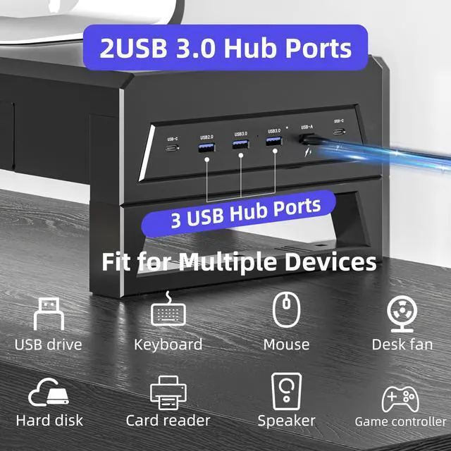 Alt view image 4 of 5 - Computer monitor stand with 2 drawer Laptop Desk Shelf & Monitor Riser ,22W charging , 2 USB 3.0 , and 1 USB 2.021.6 inches long desk riser Monitors/PC/Laptop/Computer Space Saver Organizer Heavy D