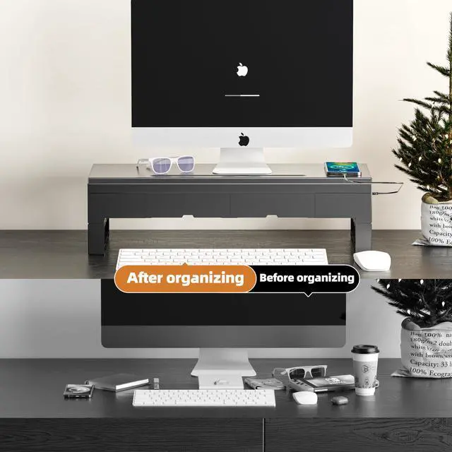 Alt view image 5 of 5 - Computer monitor stand with 2 drawer Laptop Desk Shelf & Monitor Riser ,22W charging , 2 USB 3.0 , and 1 USB 2.021.6 inches long desk riser Monitors/PC/Laptop/Computer Space Saver Organizer Heavy D