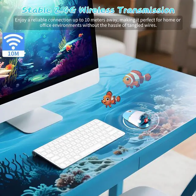 Alt view image 5 of 5 - Wireless Mouse -Cute Clear Aqua Design, Water Mouse with Optical Precision, Silent Clicks, Lightweight & Floating Animal Transparent Retro Style for Home Office, Great for Kids & Adult(Fish-Blue)