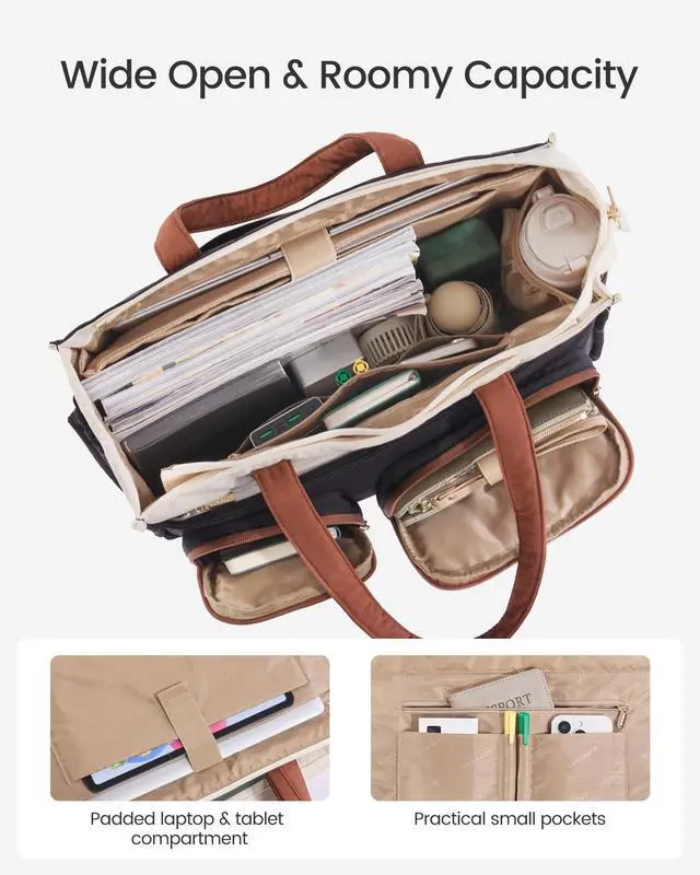 Alt view image 3 of 5 - LOVEVOOK Teacher Tote Bag for Women, Multi-pocket Laptop Bag with Large Cup Holder, Nurse Bags Work Briefcase Computer Purse Handbag for Business Office College Travel