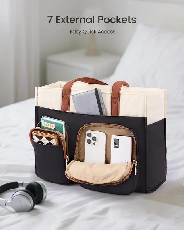 Alt view image 4 of 5 - LOVEVOOK Teacher Tote Bag for Women, Multi-pocket Laptop Bag with Large Cup Holder, Nurse Bags Work Briefcase Computer Purse Handbag for Business Office College Travel