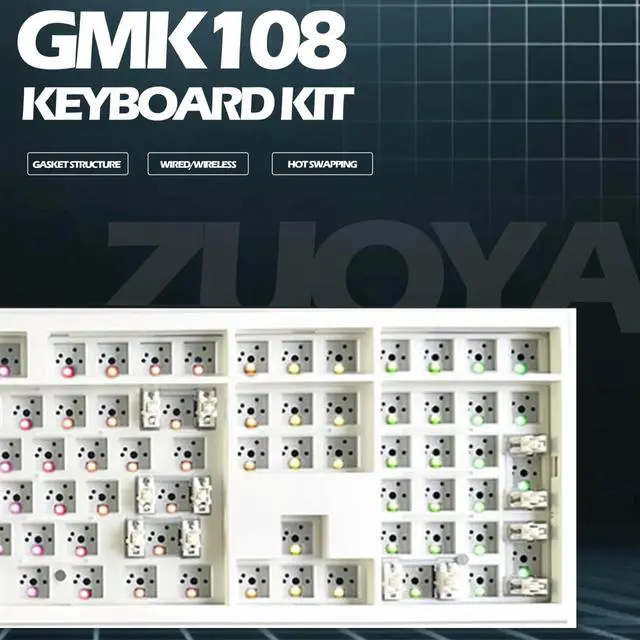 Alt view image 2 of 5 - GMK108 Barebones Mechanical Keyboard Kit,VIA Programmable Gasket Mounted BT5.0/2.4GHz/Type-C Tri-Mode Wired Hot-Swap RGB Backlit Full Size Custom PCB DIY Mechanical Keyboard Kit(White)