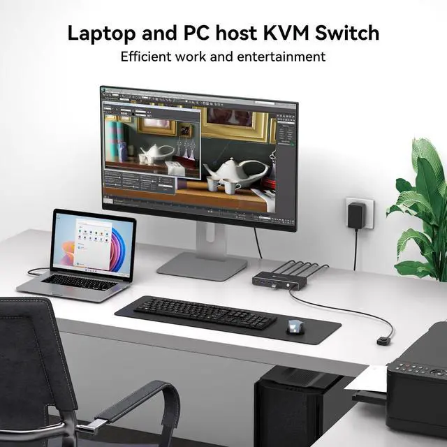 Alt view image 4 of 5 - KVM Switch 1 Monitors 2 Computers 4K@60Hz USB C HDMI KVM Switch 2 Port for 1 Laptop 1 Desktop Share 1 Monitor Keyboard Mouse Hard Drives Printer Support 100W Charging for Laptop