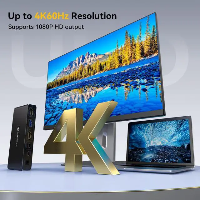 Alt view image 5 of 5 - KVM Switch 1 Monitors 2 Computers 4K@60Hz USB C HDMI KVM Switch 2 Port for 1 Laptop 1 Desktop Share 1 Monitor Keyboard Mouse Hard Drives Printer Support 100W Charging for Laptop