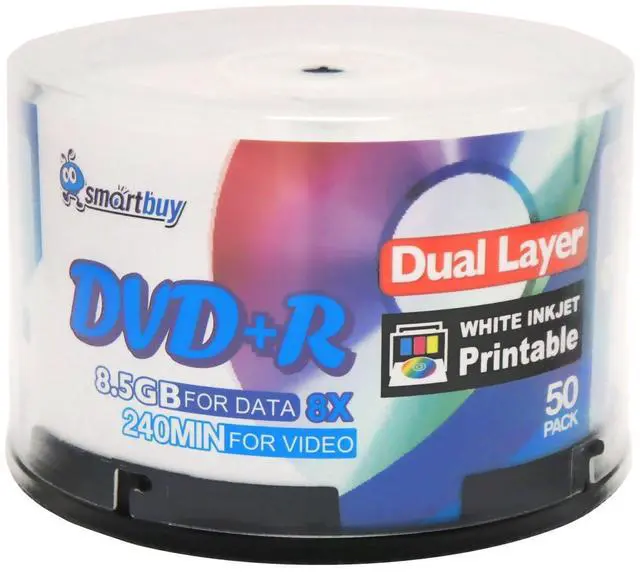 Main image of Smart Buy 50 Pack DVD+r Dl 8.5gb 8X DVD Plus R Double Layer Printable White Inkjet Blank Data Recordable Media 50 Discs Spindle