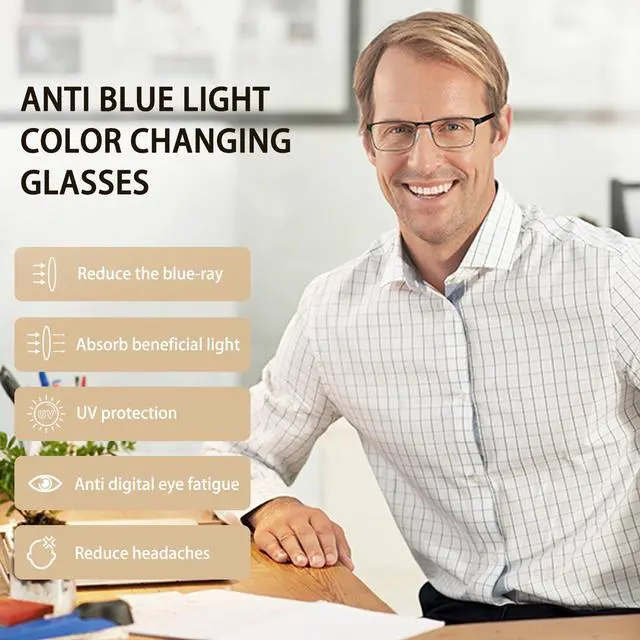Alt view image 2 of 5 - MIRYEA Photochromic Blue Light Blocking Glasses UV400 Sunglasses Anti Eyestrain Computer Gaming Blue Light Screen Blocker Eyeglasses Clear to Gray Lens Anti Glare Eye Protection Eyewear for Men Women