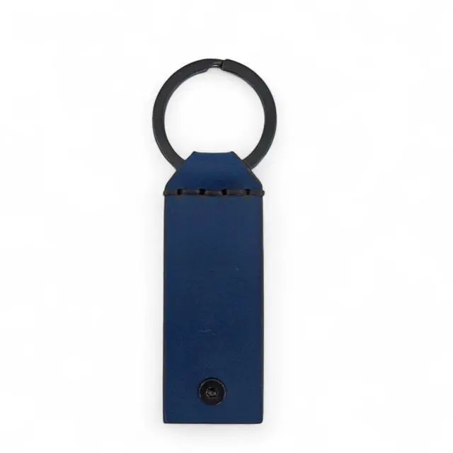 Alt view image 4 of 5 - Leather Case for YubiKey 5 NFC and 5C NFC, Protector Yubico, Flip Cover Security Key, Keychain Holder with Metal Ring, 9 colors (Navy Blue)