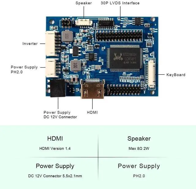 Alt view image 3 of 5 - VSDISPLAY Audio LCD Controller Board Work for 14.1 15.4 Inch 1280x800 B154EW01 B154EW02 LP154W01 LTN154AT07 LTN154X3-L01 LP154WX4 LTN140W2-L01 LVDS 30 Pin Interface 1CCFL Backlight LCD Screen