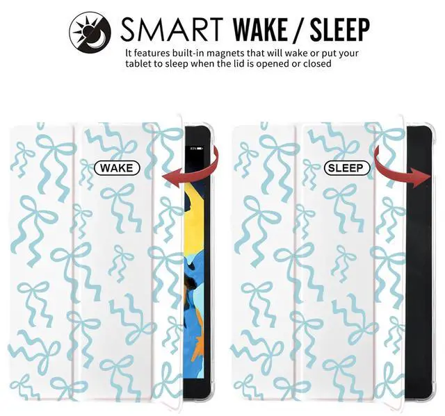 Alt view image 4 of 5 - JOYLAND White Pad Case for iPad Pro 11 inch 4th/3rd/2nd/1st Gen (2022/2021/2020/2018),with Pencil Holder-Auto Wake/Sleep,Stroke Blue Bow Pattern Anti-Scratch Shockproof Premium Folio Stand Case