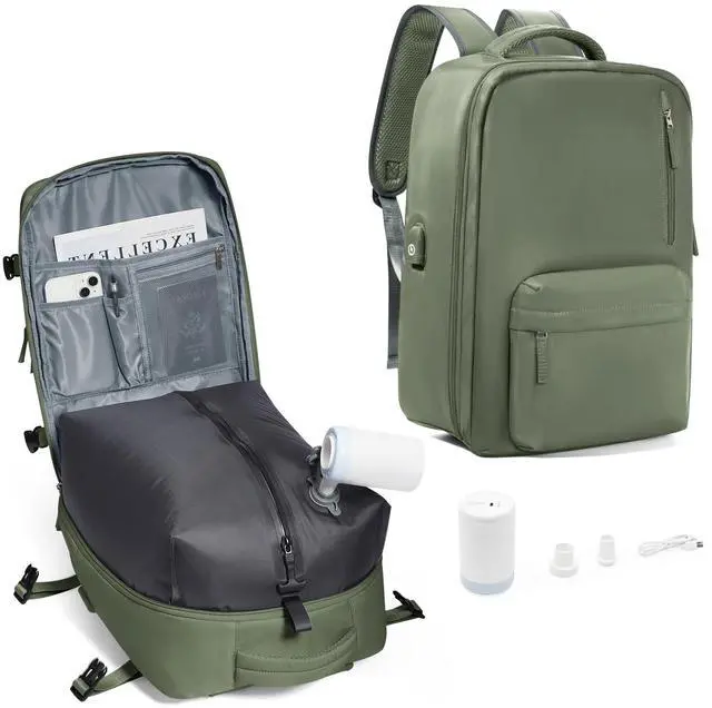 Main image of Vacuum Compression Backpack, Travel Vacuum Backpack with Electric Vacpack Pump, Flight Approved Carry On Personal Item Suitcase Luggage for Men Women, Green