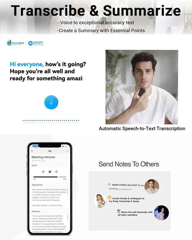 Alt view image 5 of 5 - Cheerdots2 ChatGPT AI Mouse, Presentation Mode, Magnetic Detachable Design, Smart Software Control, Portable for Meetings & Work, Intelligent Audio Recording & SavingAI Chatgpt