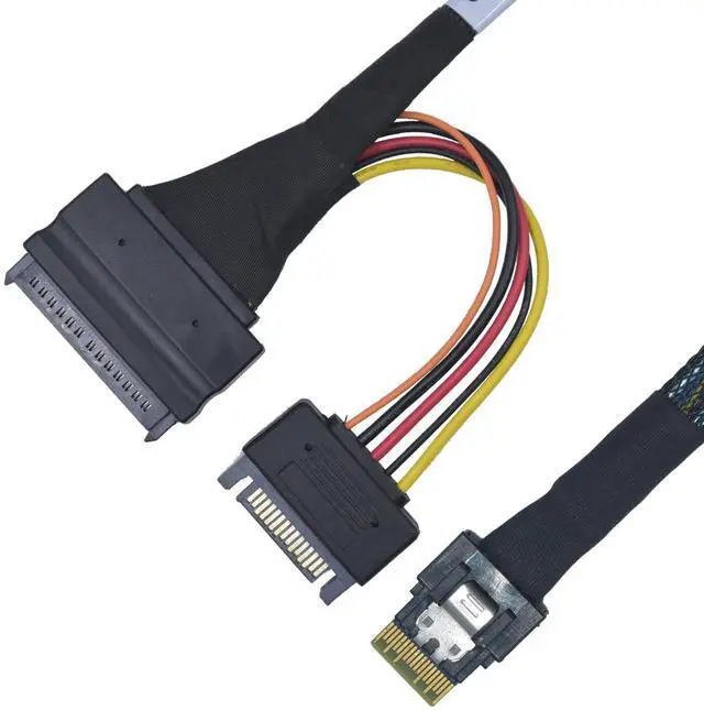 Main image of LetLinkSo PCIe 4.0 Slim SAS SFF-8654 4i to U.2 SFF-8639 NVMe SSD Cable Adapter with 15 Pin SATA Power, 1.6ft (50cm)