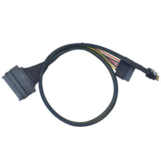 Alt view image 2 of 5 - LetLinkSo PCIe 4.0 Slim SAS SFF-8654 4i to U.2 SFF-8639 NVMe SSD Cable Adapter with 15 Pin SATA Power, 1.6ft (50cm)