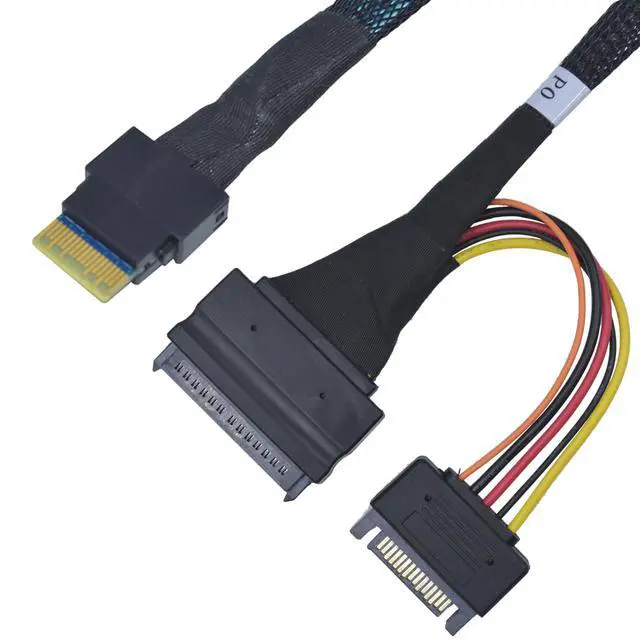 Alt view image 5 of 5 - LetLinkSo PCIe 4.0 Slim SAS SFF-8654 4i to U.2 SFF-8639 NVMe SSD Cable Adapter with 15 Pin SATA Power, 1.6ft (50cm)