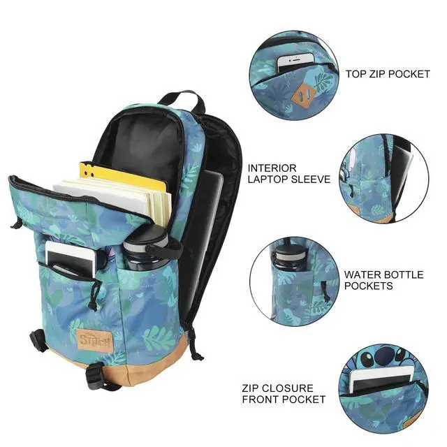 Alt view image 5 of 5 - Disney Stitch Tropical Print 17.5" Hooded Backpack