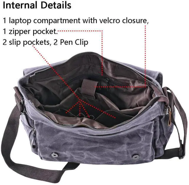 Alt view image 3 of 5 - [Upgraded] Vintage Messenger Bag, 15.6 Inch Laptop Crossbody Shoulder Bags, Heavy Water-resistant Canvas Satchel for Men