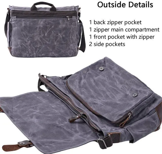 Alt view image 2 of 5 - [Upgraded] Vintage Messenger Bag, 15.6 Inch Laptop Crossbody Shoulder Bags, Heavy Water-resistant Canvas Satchel for Men