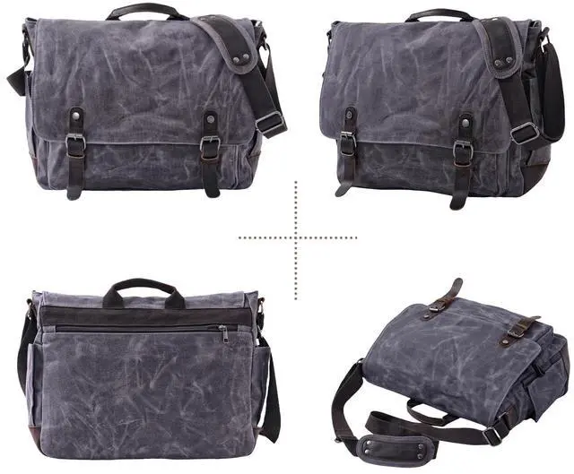 Alt view image 4 of 5 - [Upgraded] Vintage Messenger Bag, 15.6 Inch Laptop Crossbody Shoulder Bags, Heavy Water-resistant Canvas Satchel for Men