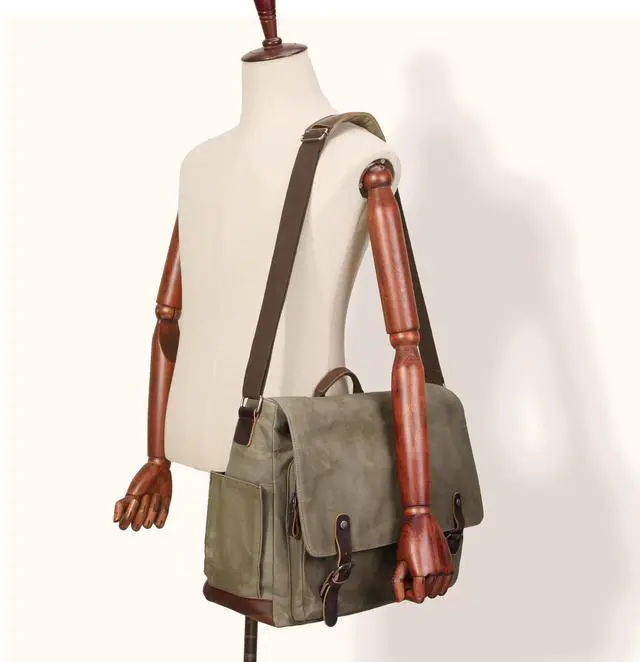 Alt view image 5 of 5 - [Upgraded] Vintage Messenger Bag, 15.6 Inch Laptop Crossbody Shoulder Bags, Heavy Water-resistant Canvas Satchel for Men