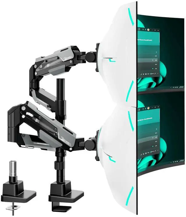 Main image of ARES WING Vertical Dual Monitor Mount - 24-57" Aluminum Heavy Duty Monitor Arms for 2 Monitors, Fully Adjustable Gas Spring Stacked Monitor Stand with 75/100/200 Vesa Mount, Black