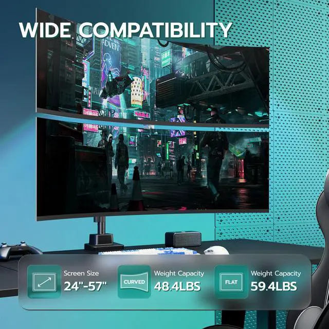 Alt view image 2 of 5 - ARES WING Vertical Dual Monitor Mount - 24-57" Aluminum Heavy Duty Monitor Arms for 2 Monitors, Fully Adjustable Gas Spring Stacked Monitor Stand with 75/100/200 Vesa Mount, Black