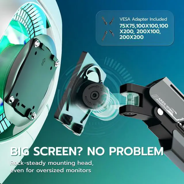 Alt view image 4 of 5 - ARES WING Vertical Dual Monitor Mount - 24-57" Aluminum Heavy Duty Monitor Arms for 2 Monitors, Fully Adjustable Gas Spring Stacked Monitor Stand with 75/100/200 Vesa Mount, Black