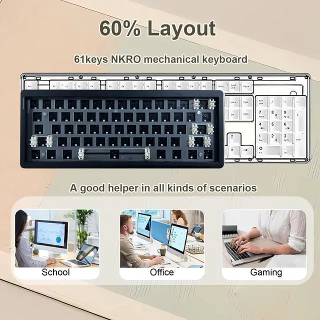 Alt view image 2 of 5 - ZUOYA GMK61 60% Mechanical Keyboard Kit,Triple Mode BT5.0/ Wired/2.4GHz Wireless Gaming Keyboard RGB Programmable Hot Swap PCB Custom Barebones 61 Keys Gasket-Mounted Compact DIY Kit (White)