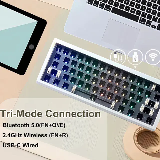 Alt view image 3 of 5 - ZUOYA GMK61 60% Mechanical Keyboard Kit,Triple Mode BT5.0/ Wired/2.4GHz Wireless Gaming Keyboard RGB Programmable Hot Swap PCB Custom Barebones 61 Keys Gasket-Mounted Compact DIY Kit (White)