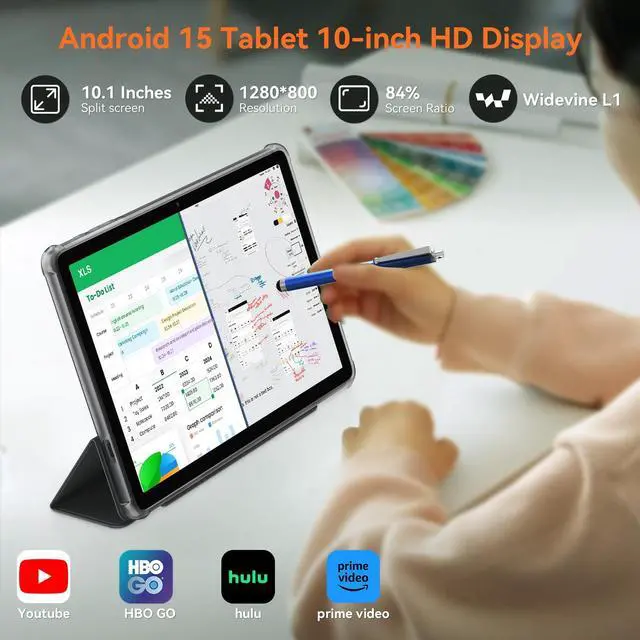 Alt view image 3 of 5 - KINGRID Tablet 10 inch,Android 15 TabletGemini AI,24GB RAM+256GB ROM+2TB,Keyboard & Pen Bundle,Octa-Core, Widevine L1,5G WiFi,Bluetooth 5.0,Smat Lens,2-Year Warranty-Grey