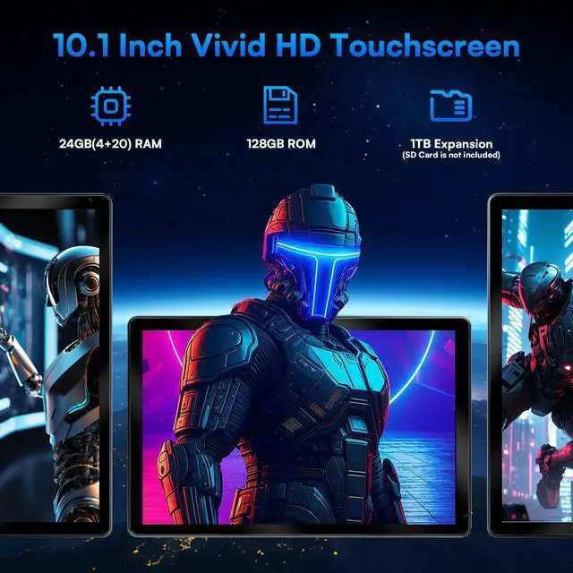 Alt view image 3 of 5 - HiGrace 2025 Latest Upgraded Android 15 Tablet 10 Inch, 24GB+128GB+1TB Expand, WiFi 6 BT 5.4, Type-C Fast Charging, Dual Camera, Widevine L1 HD IPS Screen with Keyboard