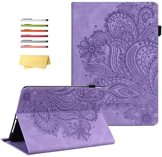 Main image of UUcovers All-New 10.1" Kindle Fire HD 10 Case (Only Compatible with 11th Generation, 2021 Release) and Fire HD 10 Plus with Pencil Holder Folio Stand Embossed PU Leather Cover, Purple Peacock Flower