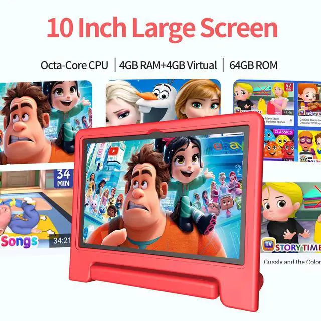 Alt view image 2 of 5 - JREN Tablet for Kids10 Inch Kids Tablet Android 14Octa-core64GBWiFi BluetoothParental ControlChildren ContentChildren Toddler Red