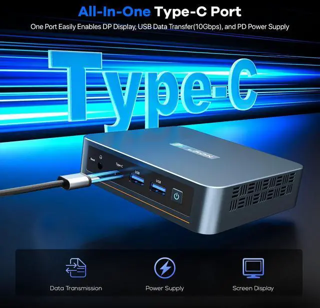 Alt view image 4 of 5 - PELADN WI6 N100 Mini PC 16GB DDR4 RAM 512GB SSD, 12th Alder Lake N100 Desktop Mini Computers with Dual HDMI, Type-C, USB3.2, RJ45 LAN, WiFi5, BT4.2