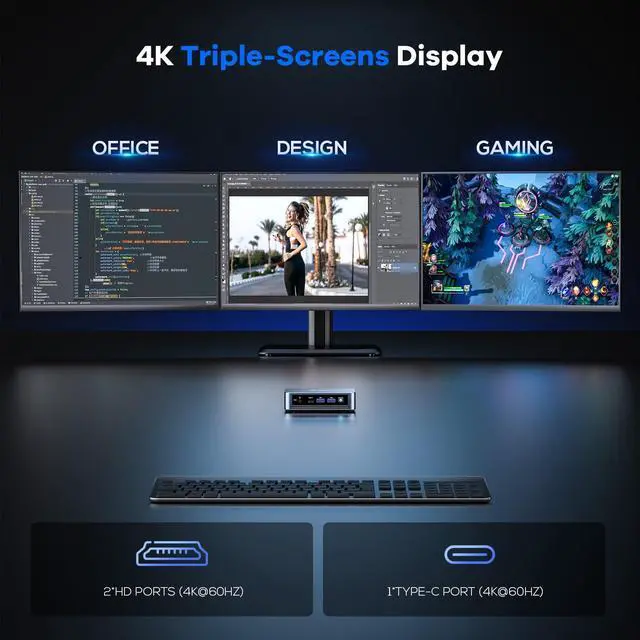 Alt view image 5 of 5 - PELADN WI6 N100 Mini PC 16GB DDR4 RAM 512GB SSD, 12th Alder Lake N100 Desktop Mini Computers with Dual HDMI, Type-C, USB3.2, RJ45 LAN, WiFi5, BT4.2